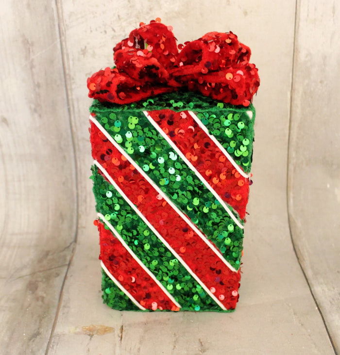 10" Red & Green Sequin Gift Box