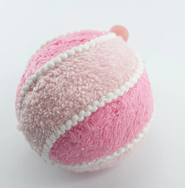 5" Pink Striped Fuzzy Ball Ornament