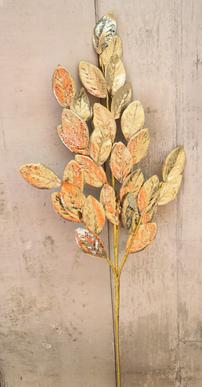 30" Champagne Metallic Leaves Spray