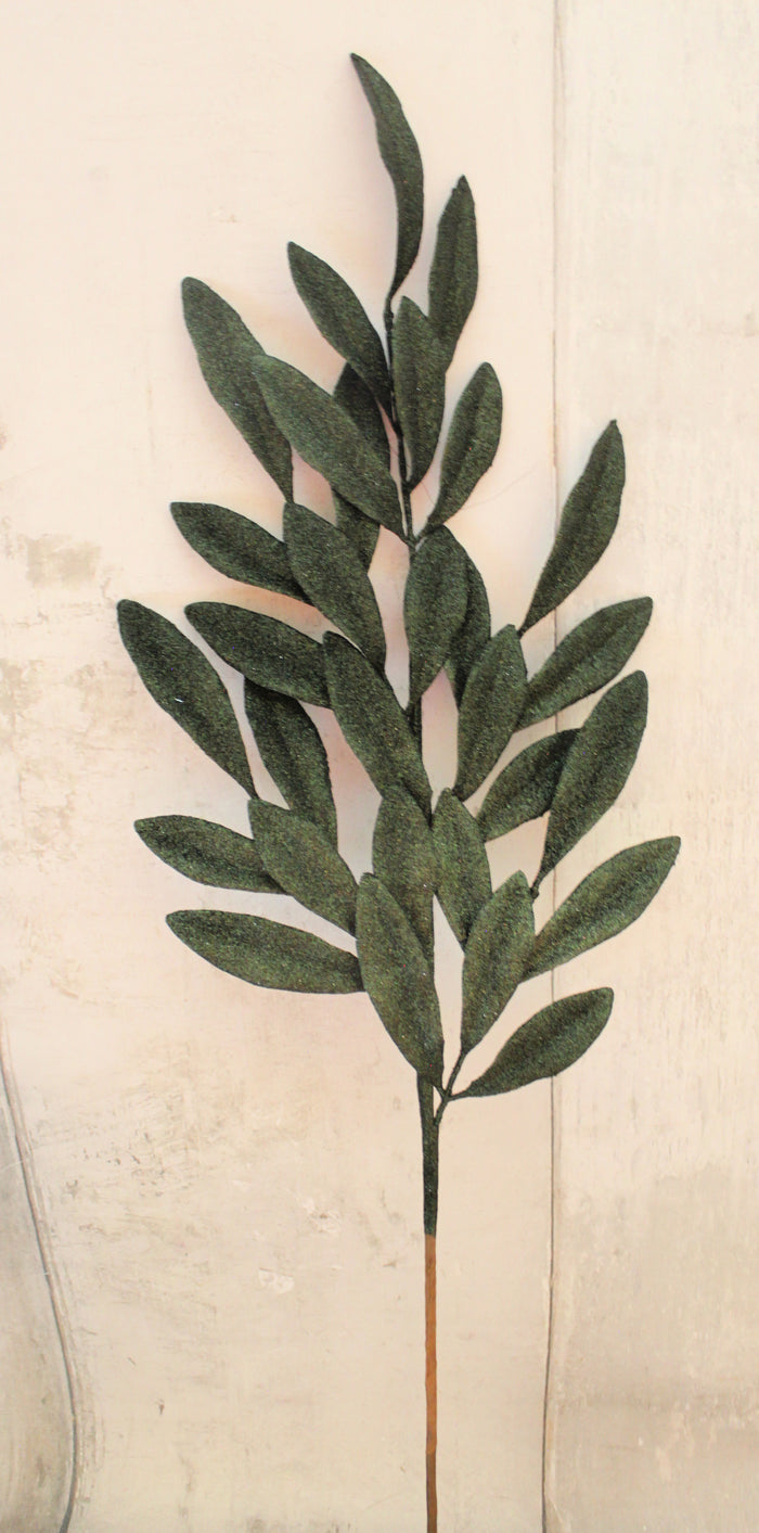 27" Dark Green Glitter Laurel Leaves Spray