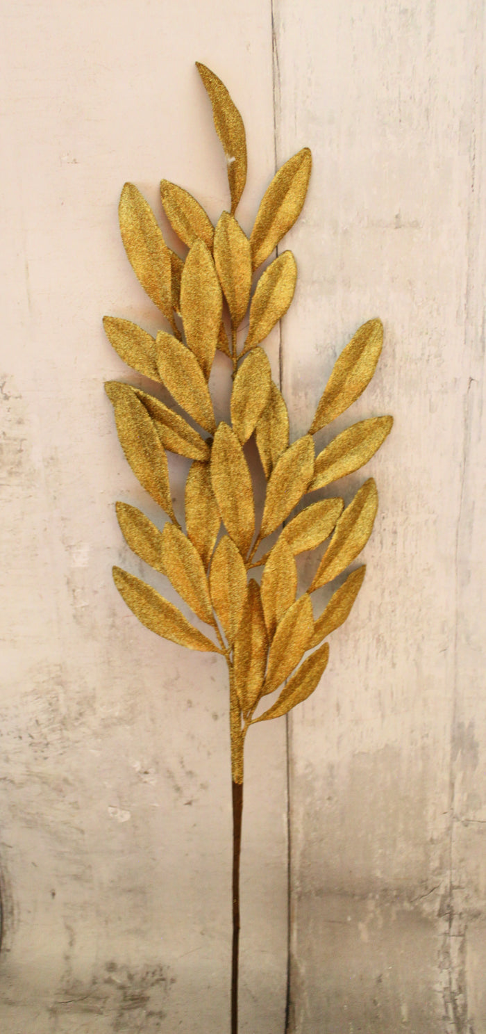 27" Gold Glitter Laurel Leaves Spray