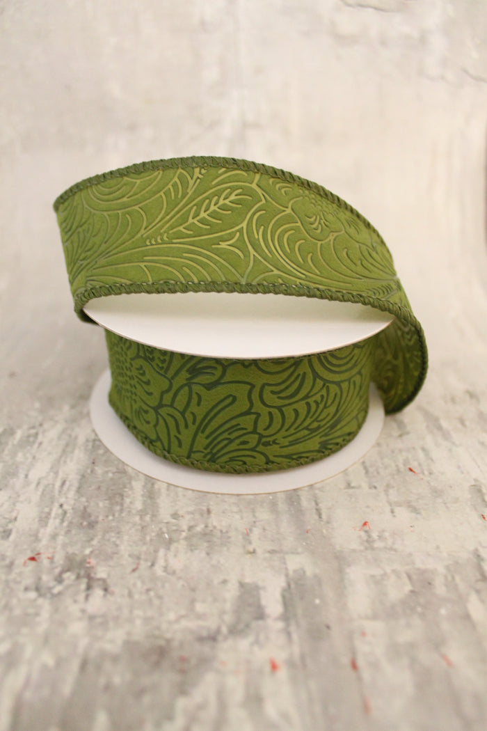 1.5" Moss Flower Embossed Ribbon
