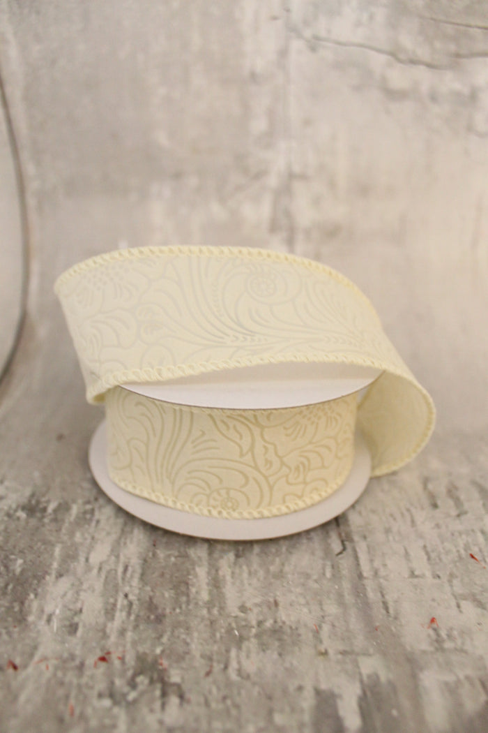 1.5" Ivory Flower Embossed Ribbon