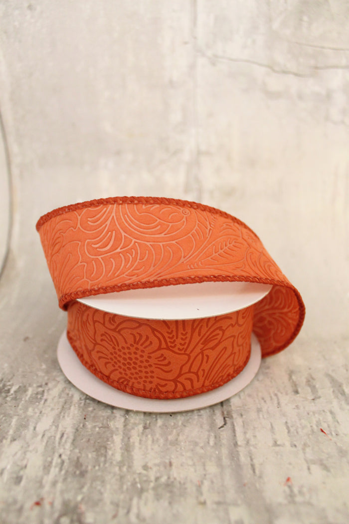 1.5" Rust Flower Embossed Ribbon
