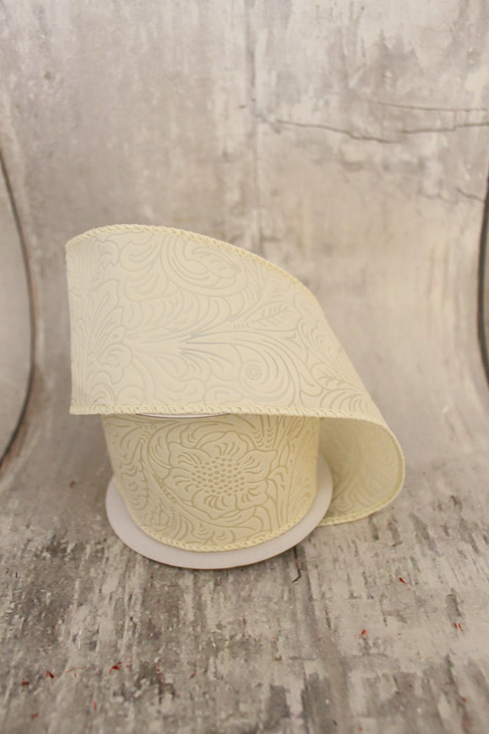 2.5" Ivory Flower Embossed Ribbon