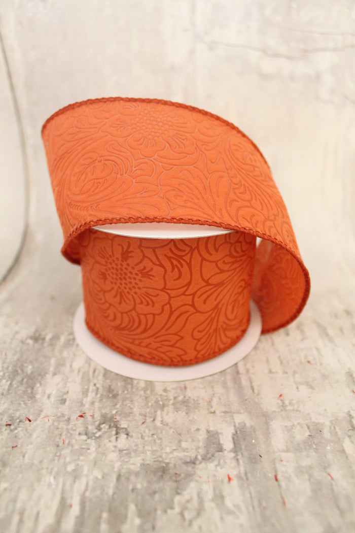 2.5" Fall Rust Flower Embossed Ribbon