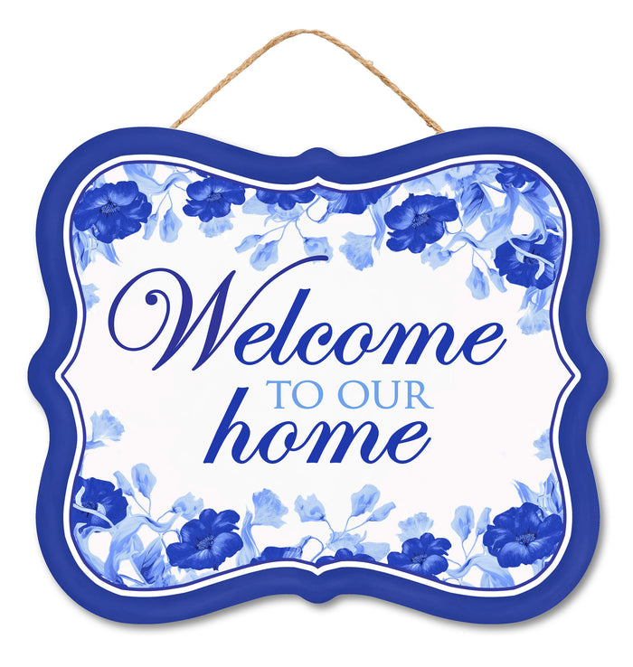 10.5" Blue Floral Welcome Sign