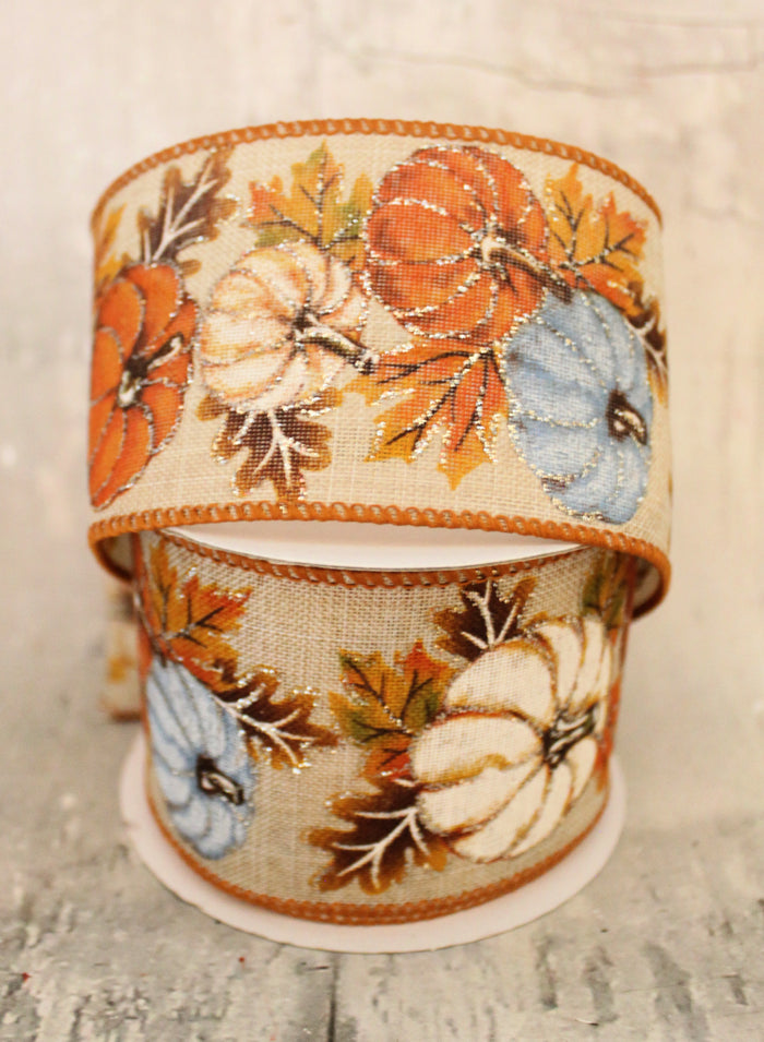 2.5" Muted Pumpkins Fall Ribbon