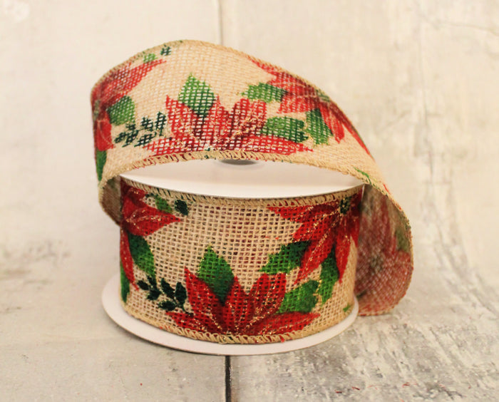 2.5" Rustic Poinsettia Christmas Ribbon