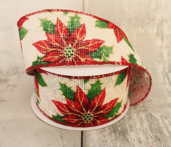 2.5" Red Poinsettia Christmas Ribbon