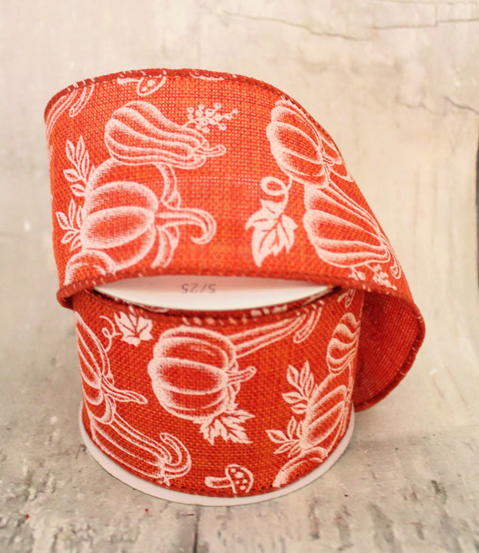 2.5" Orange Rust Pumpkin & Gourds Ribbon