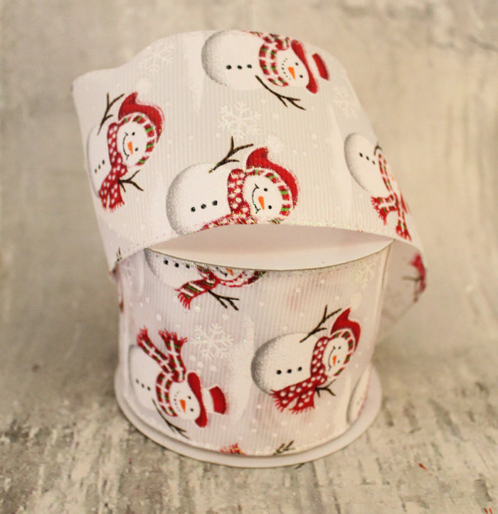 2.5" White Snowman Christmas Ribbon