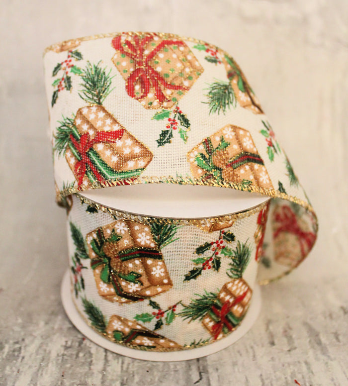 2.5" Christmas Rustic Presents Ribbon