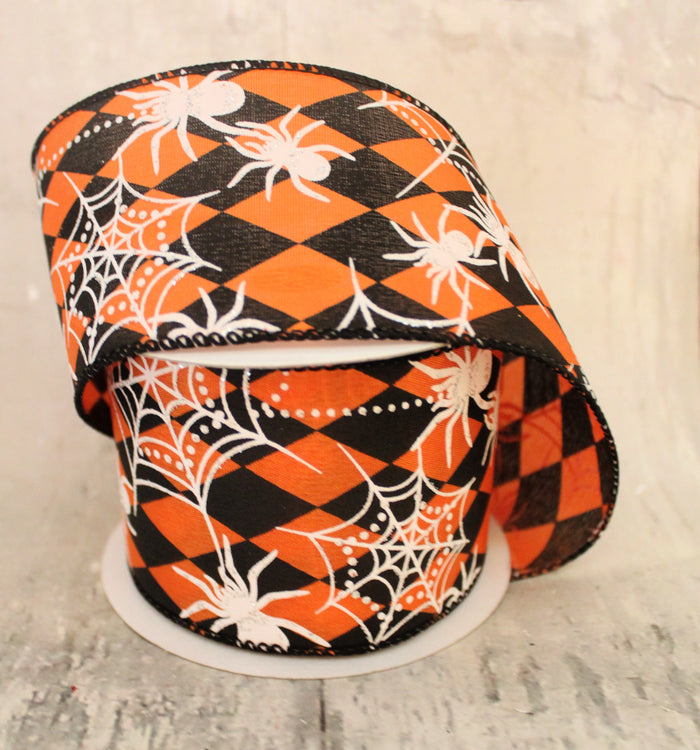 2.5" Halloween Spiders Harlequin Ribbon
