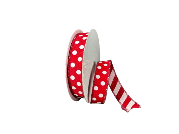 7/8" Double Sided Red & White Dots/Stripes Ribbon