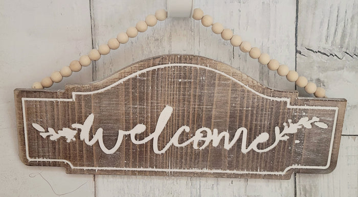 15" Wood Welcome Beaded Sign