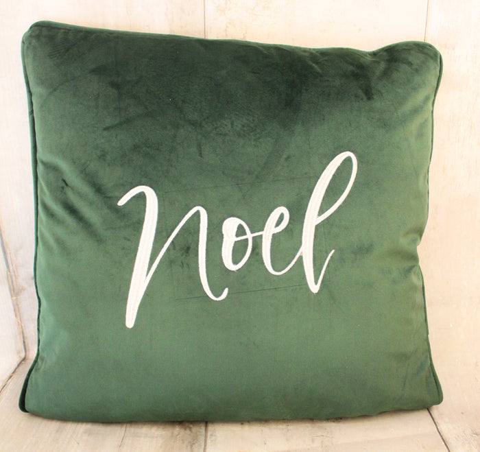 18" Green Velvet Noel Throw Pillow