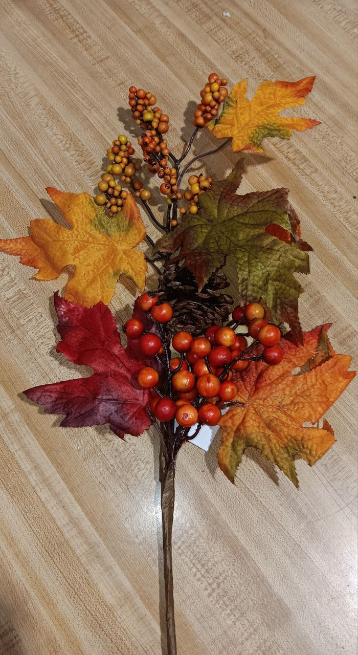 22" Pine Cone & Berries Fall Leaves Floral Pick