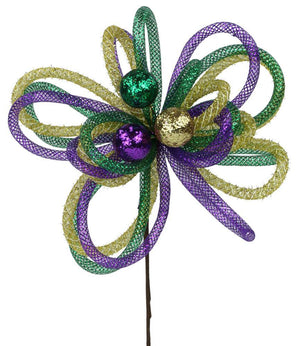 12" Mardi Gras Foil & Tinsel Glitter Ball Pick