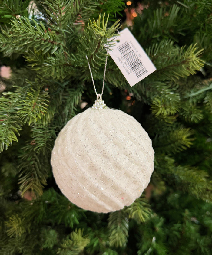 4" White Glitter Net Ball Ornament