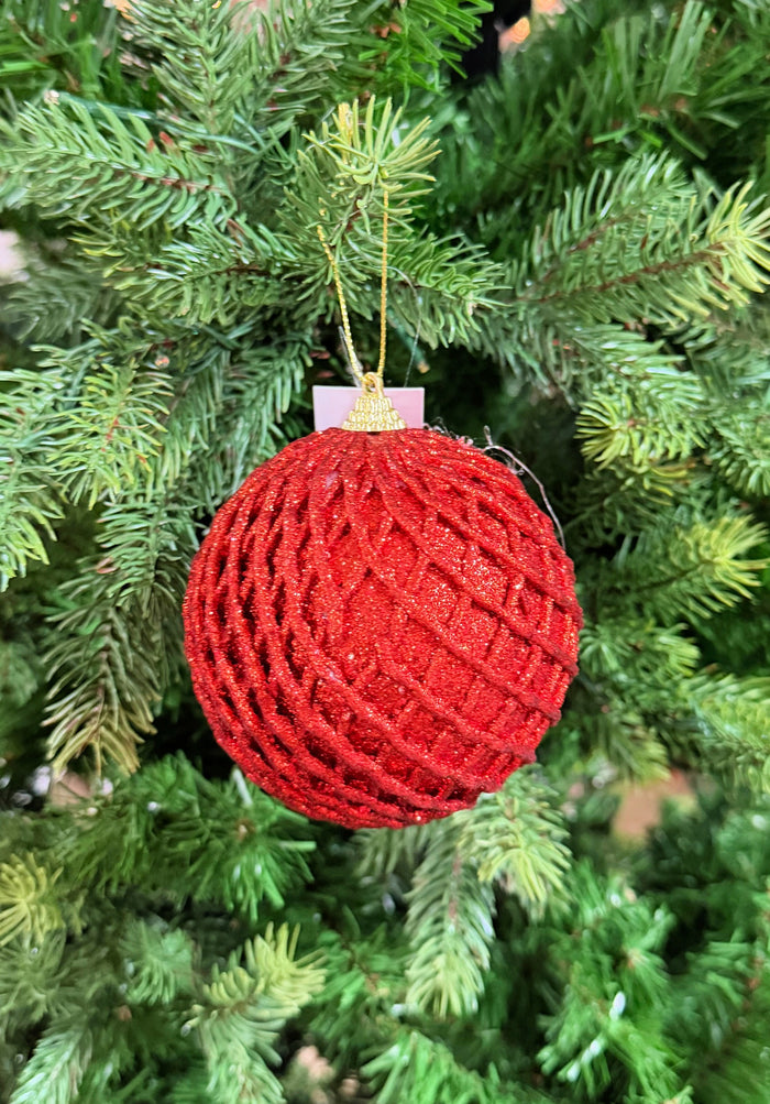 4" Red Glitter Net Ball Ornament