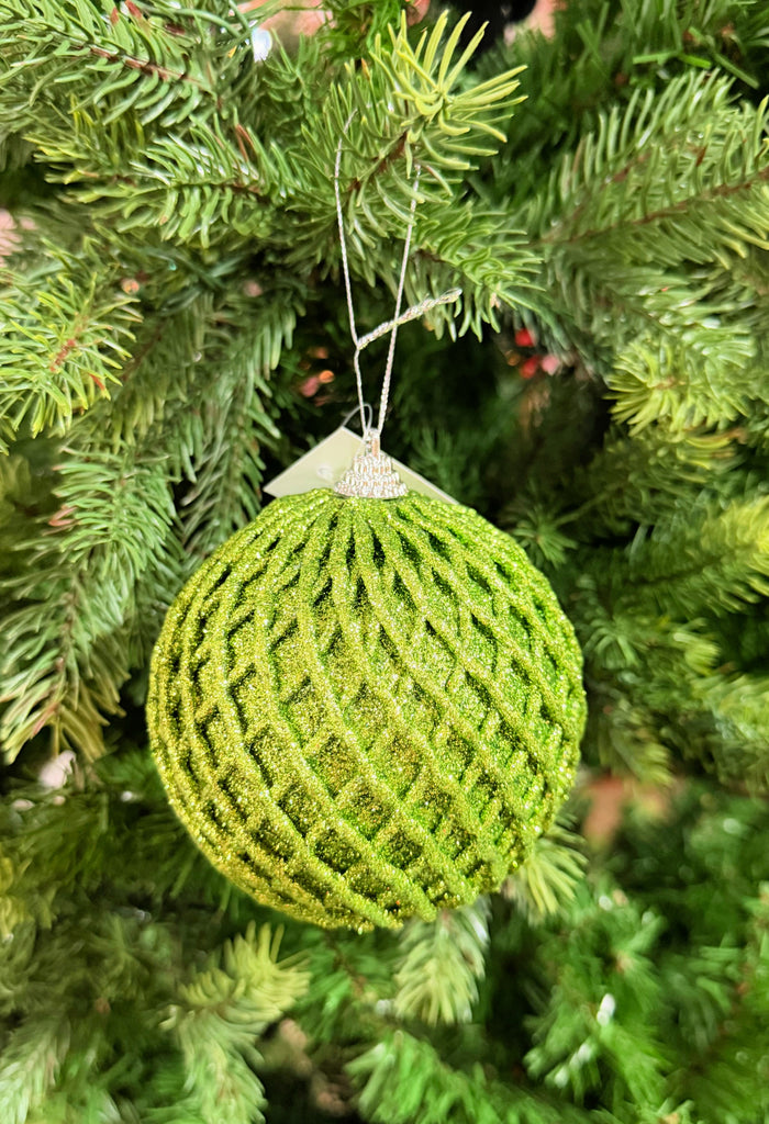 4" Lime Green Glitter Net Ball Ornament