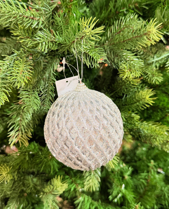 4" Silver Glitter Net Ball Ornament