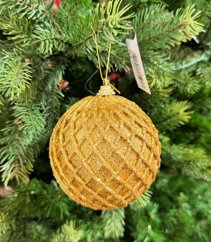 4" Gold Glitter Net Ball Ornament