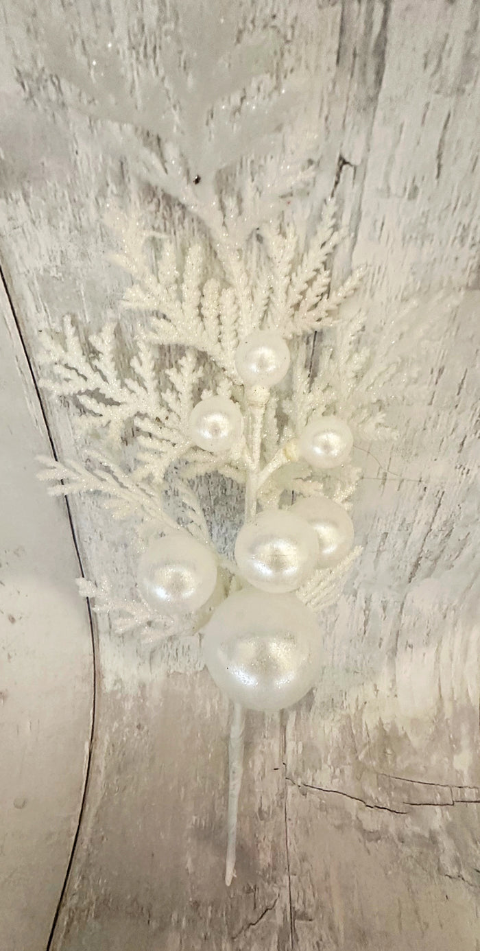 Glittered Cedar Pick White