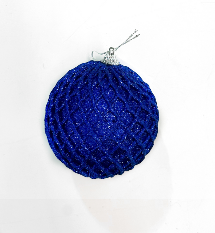4" Navy Blue Glitter Net Ball Ornament