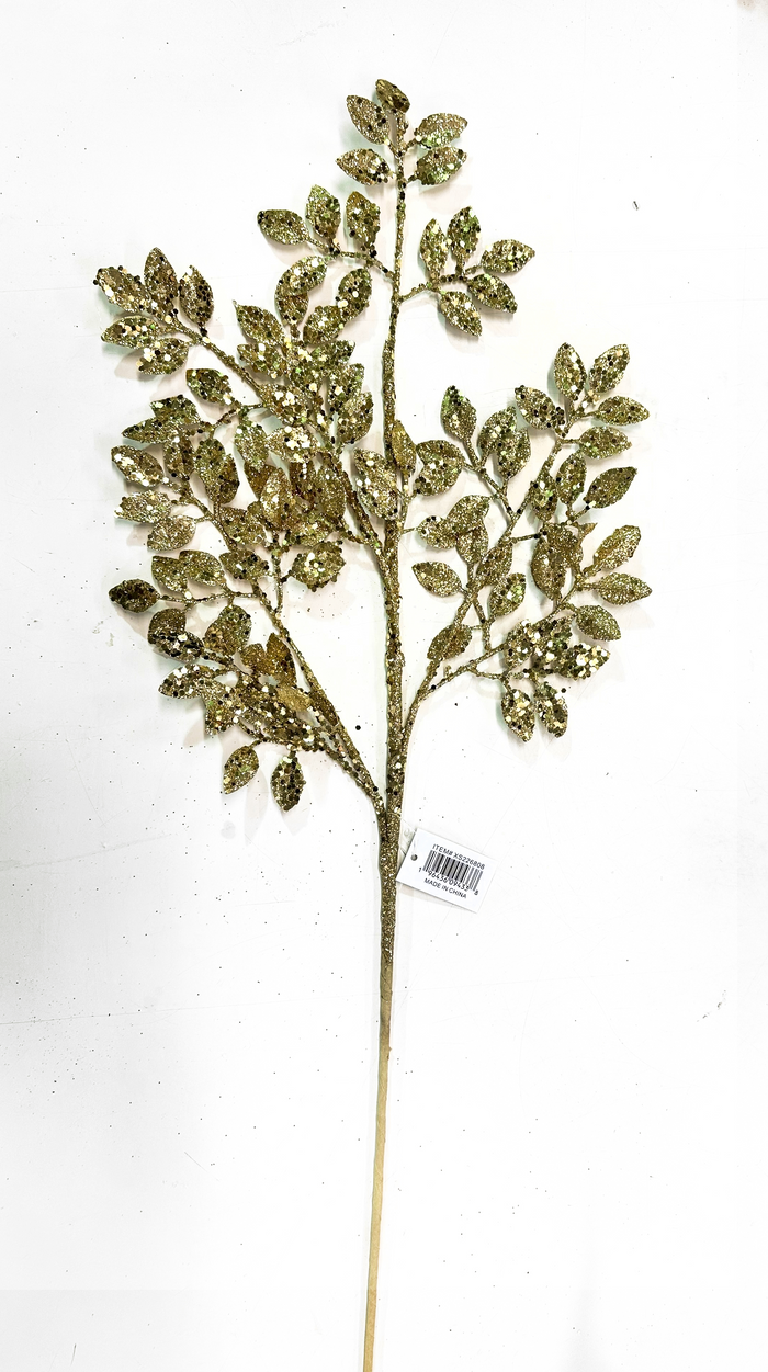 28" Gold Glitter Leaf Spray