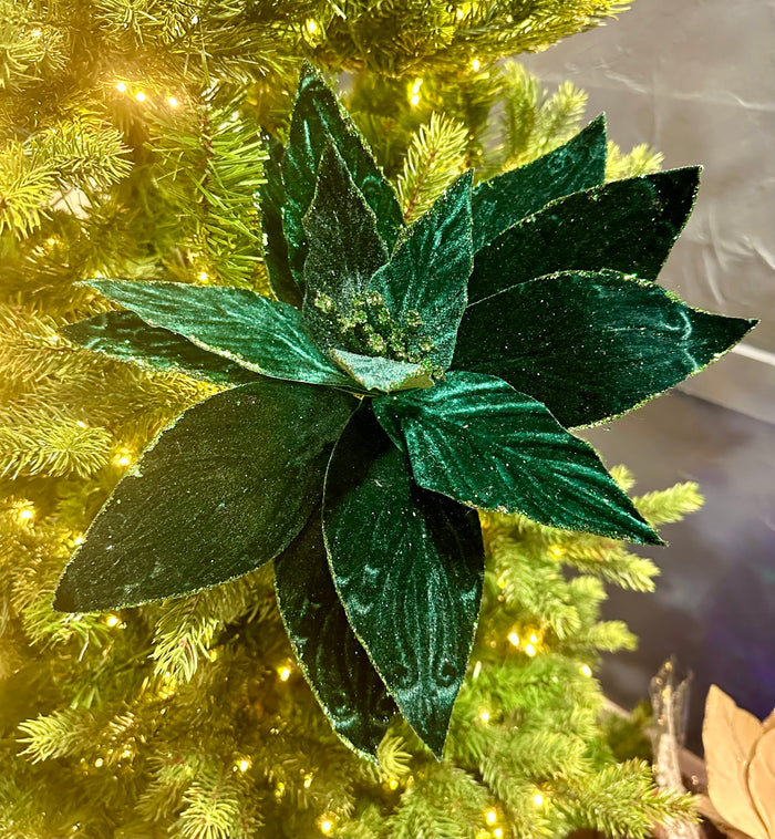 26" Hunter Green Velvet Poinsettia Stem