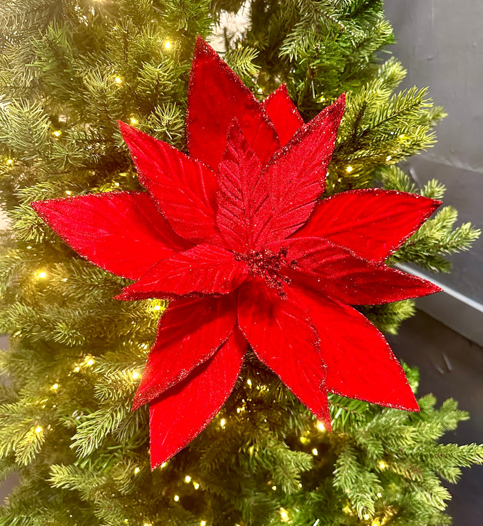 26" Red Velvet Poinsettia Stem