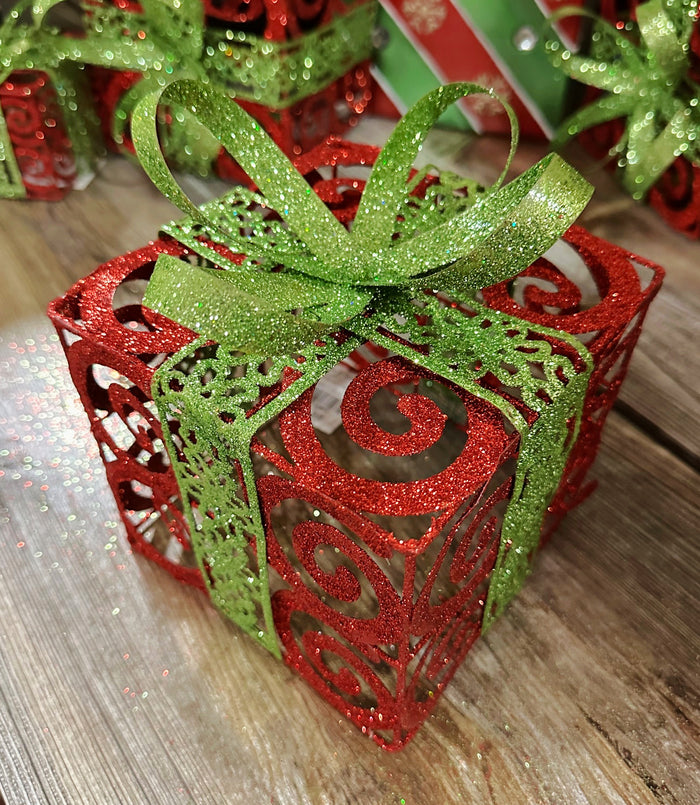 4" Red & Lime Green Filigree Metal Gift Box