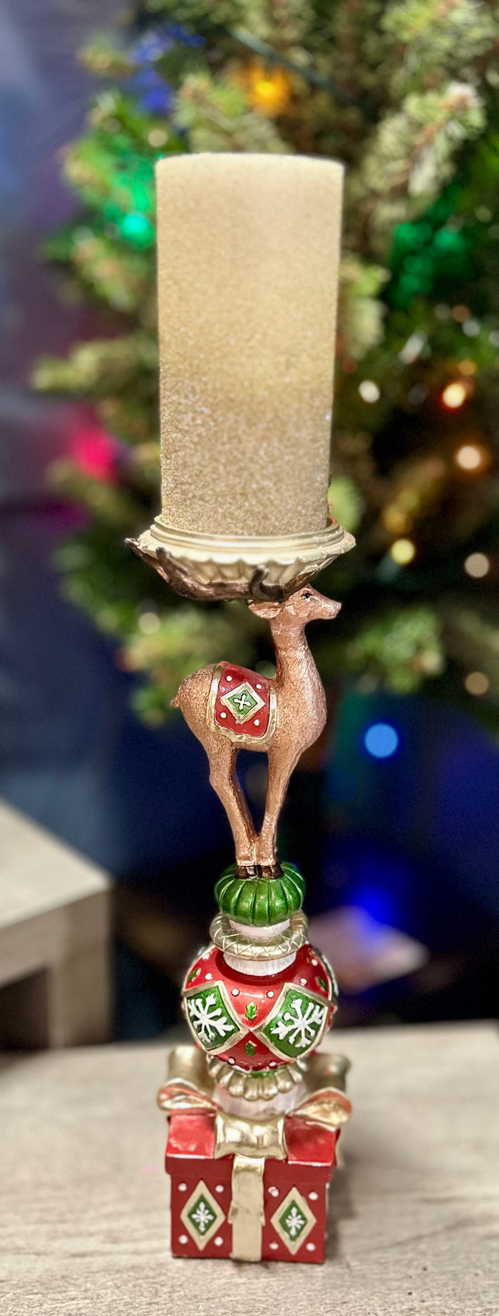 16" Red Reindeer LED Candle Holder