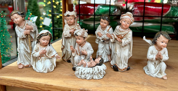 8pc White & Gold Kids Nativity Set