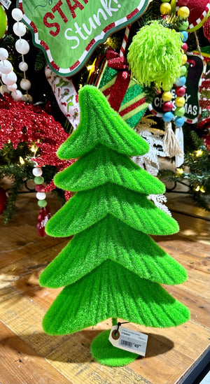 17" Lime Green Whimsical Flocked Christmas Tree