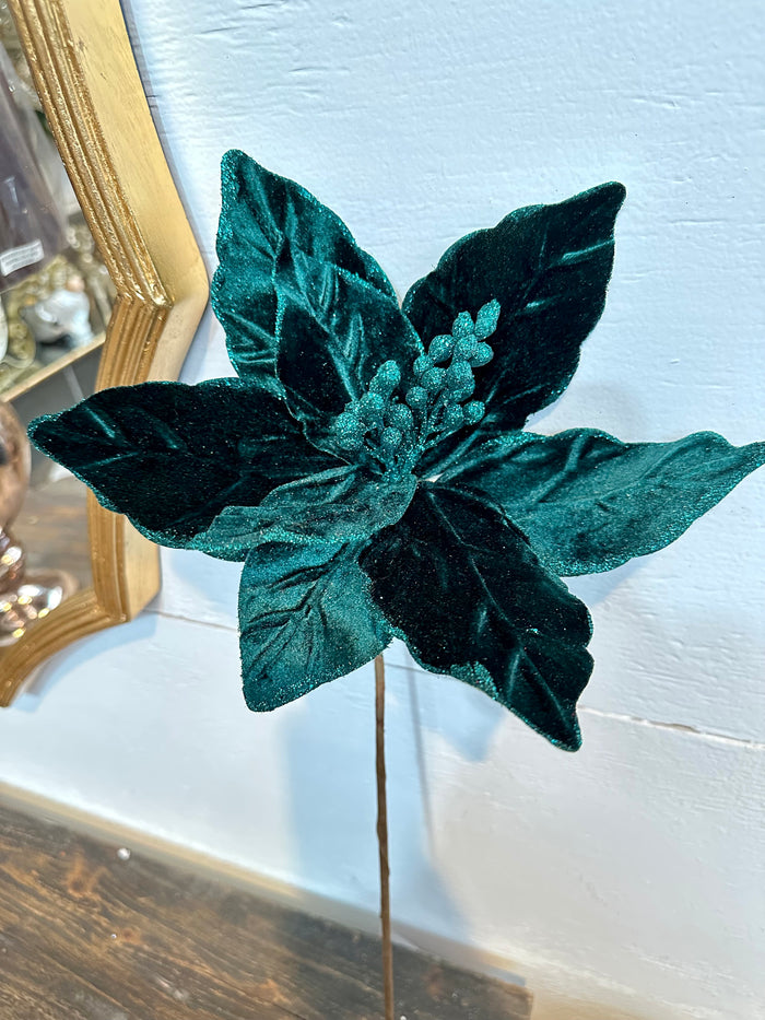 23" Winter Green Velvet Poinsettia Stem