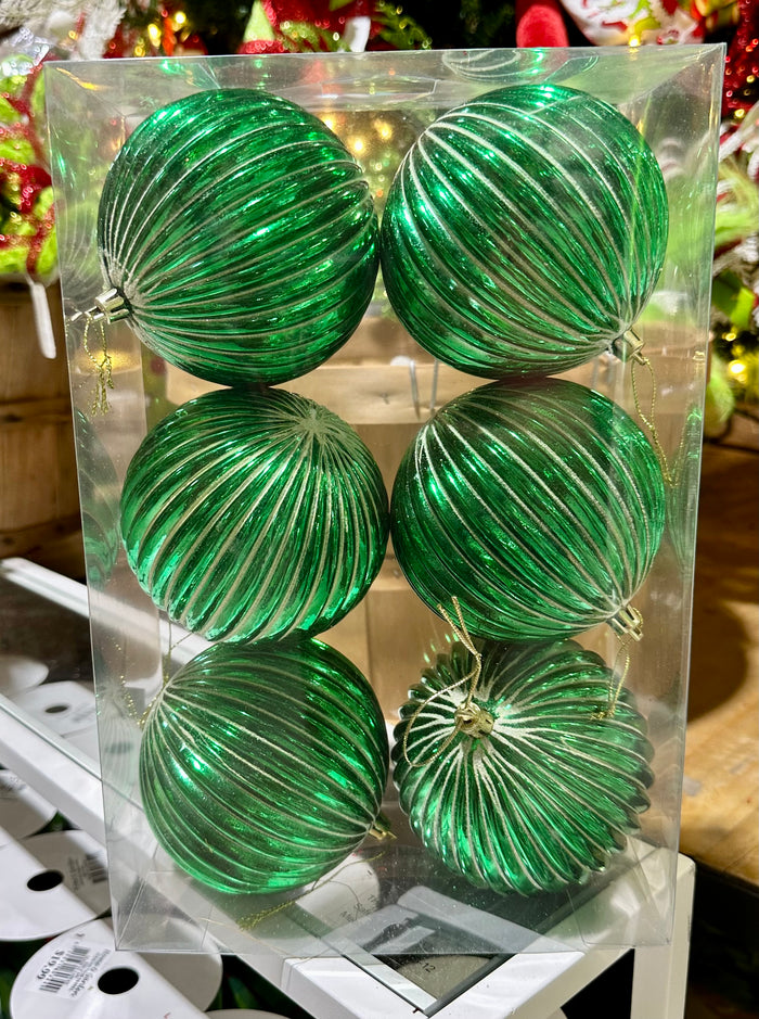 Green & White Striped Ball Ornaments