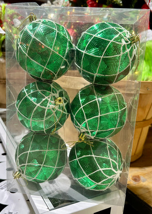 Green & White Ball Ornaments