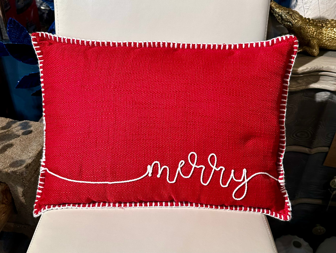 Merry Red Holiday Throw Pillow