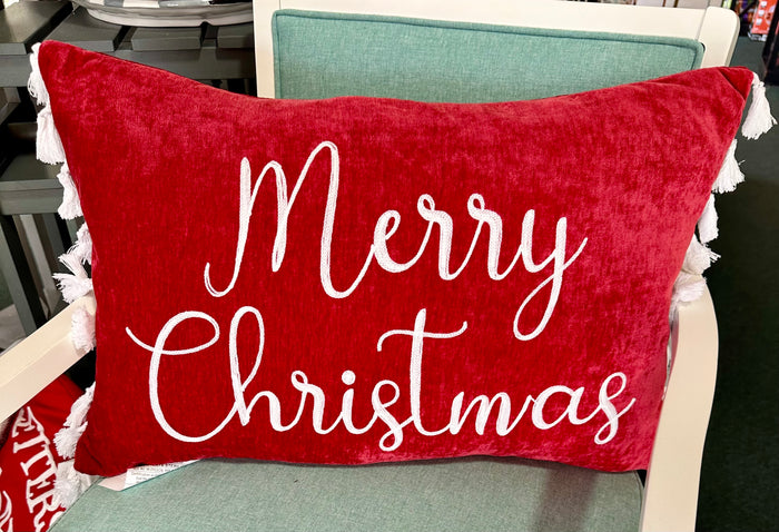 20" Merry Christmas Red Velvet Throw Pillow