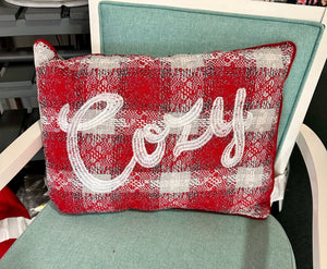 Red & White Plaid Cozy Christmas Throw Pillow