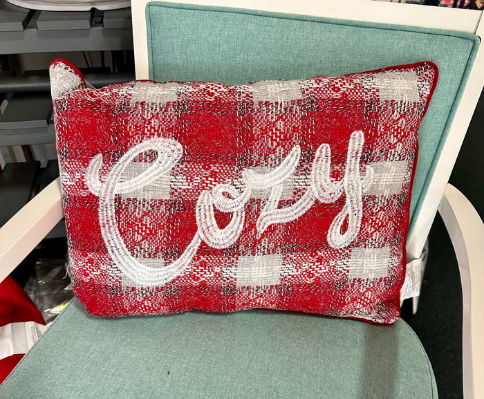 Red & White Plaid Cozy Christmas Throw Pillow