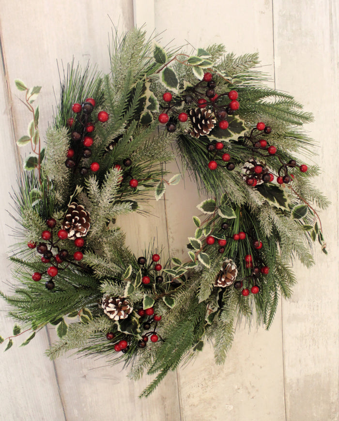 24" Mixed Christmas Wreath with Berries