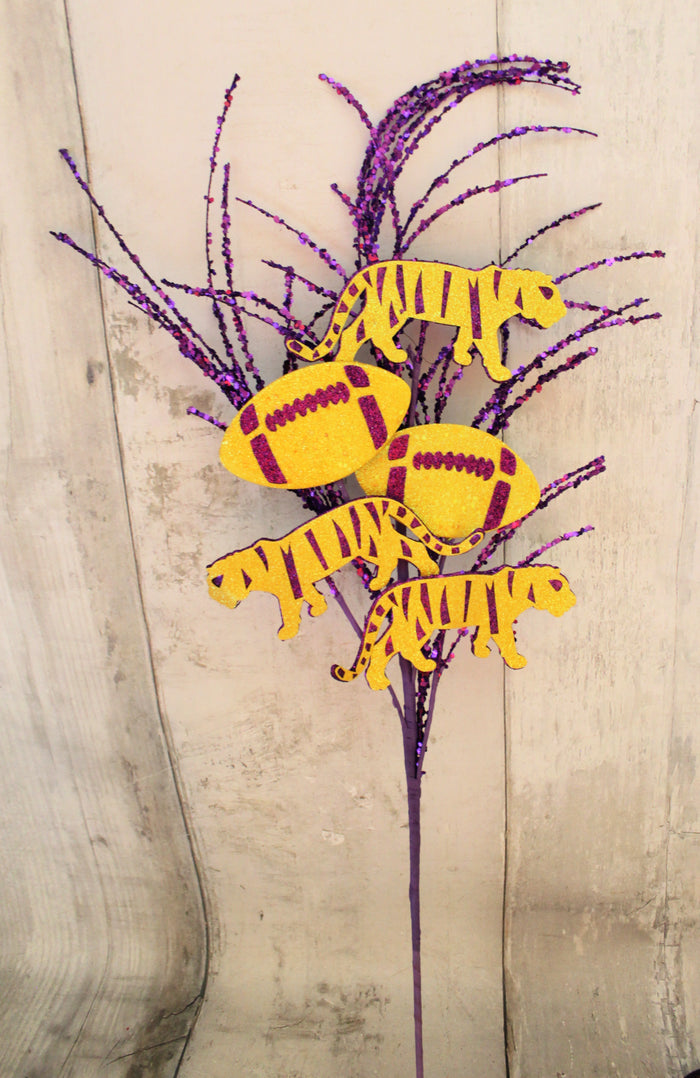 29" Purple & Yellow Glitter Tiger and Football Spray