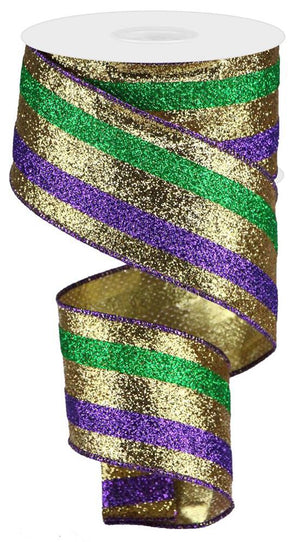 2.5x10yd Full Glitter Stripe Mardi Gras RG08033WY