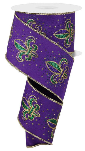 2.5 Fleur De Lis Harlequin Ribbon: Mardi Gras (10 Yards) RGE1703 –  Michelle's aDOORable Creations