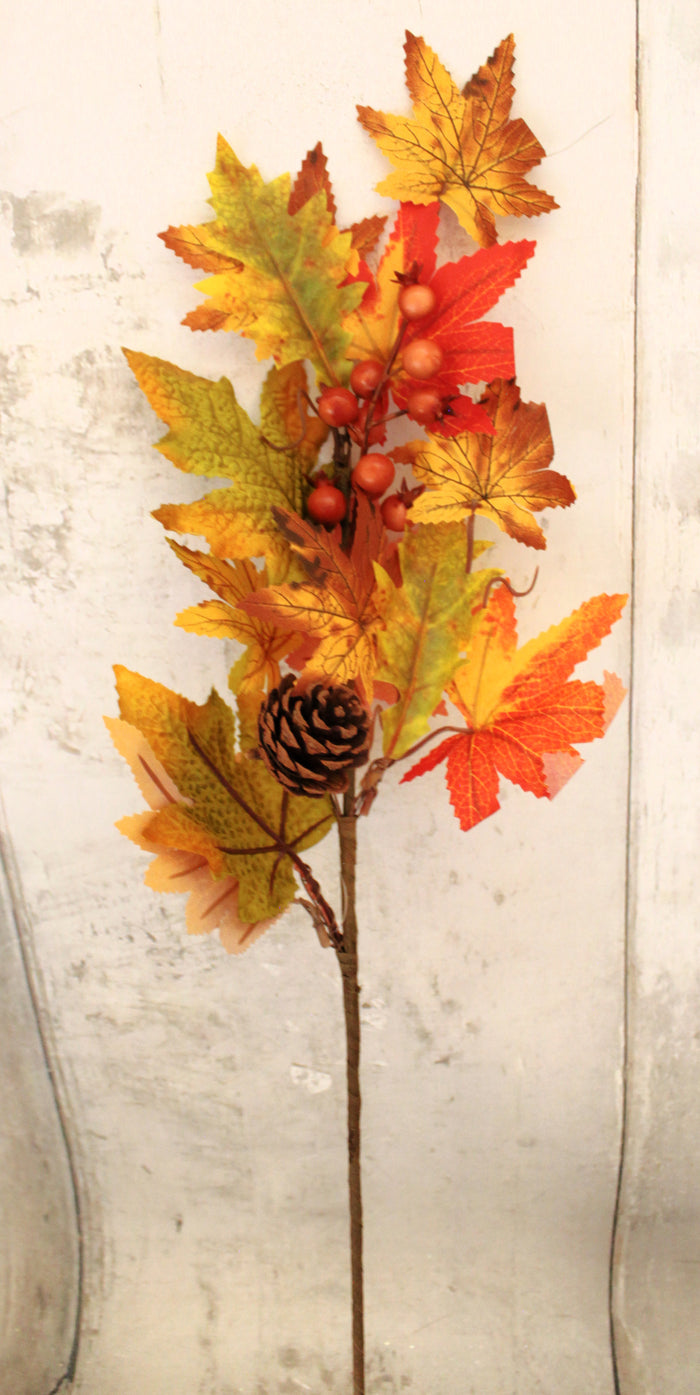 24" Fall Maple Leaves, Berries and Pine Cones Spray