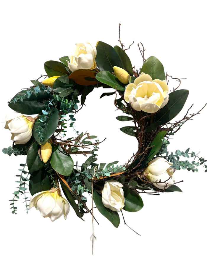 23.5" White Magnolia Wreath